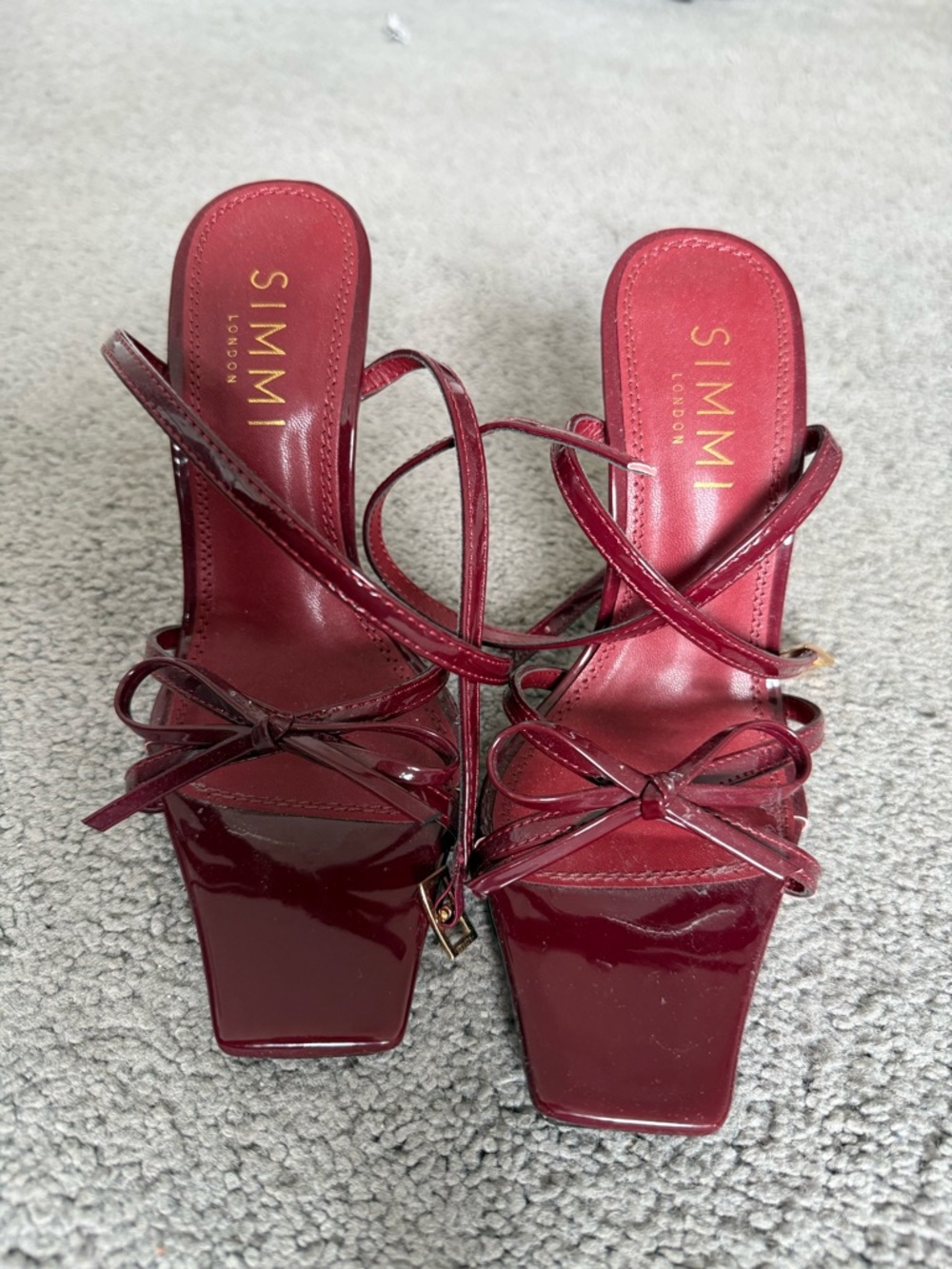 SIMMI London Burgundy Patent Strappy Square-Toe Heels